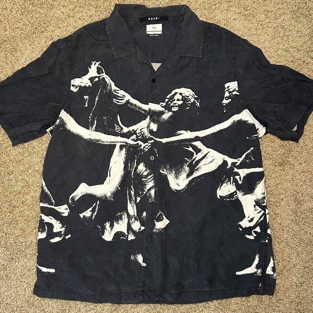 KSUBI Dancers Resort Button Up Black and White Sz L